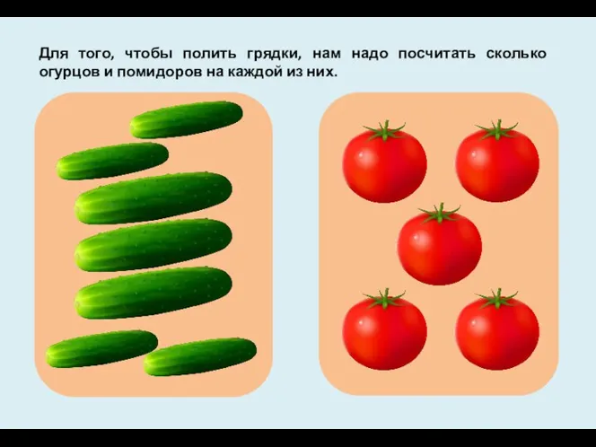 Для того, чтобы полить грядки, нам надо посчитать сколько огурцов и помидоров на каждой из них.