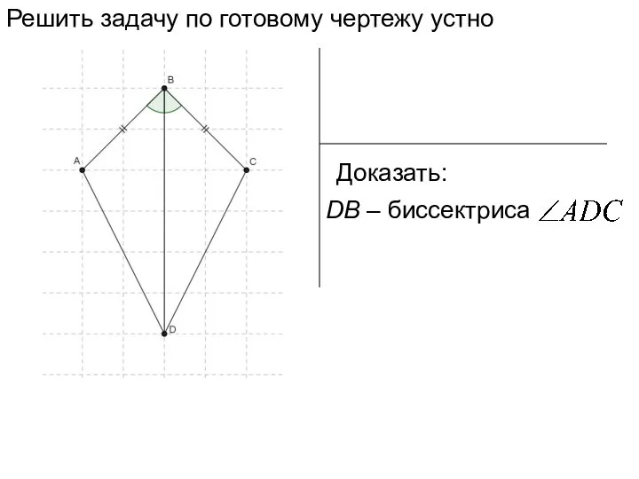 Решить задачу по готовому чертежу устно Доказать: DB – биссектриса