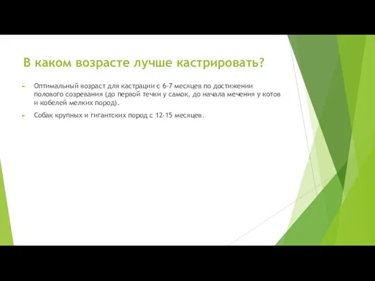 В каком возрасте лучше кастрировать? Оптимальный возраст для кастрации с 6-7