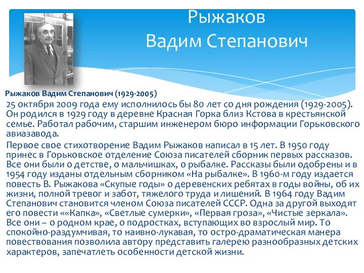 Рыжаков Вадим Степанович (1929-2005) 25 октября 2009 года ему исполнилось бы