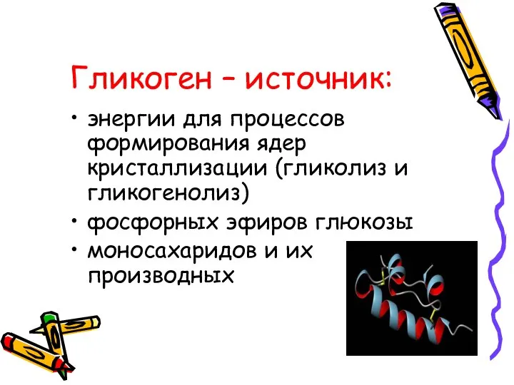 Гликоген – источник: энергии для процессов формирования ядер кристаллизации (гликолиз и