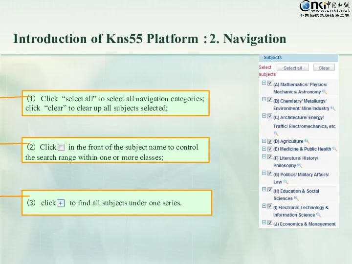 Introduction of Kns55 Platform ：2. Navigation (1) Click “select all” to