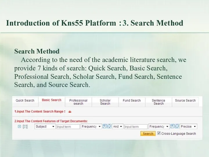 Search Method According to the need of the academic literature search,