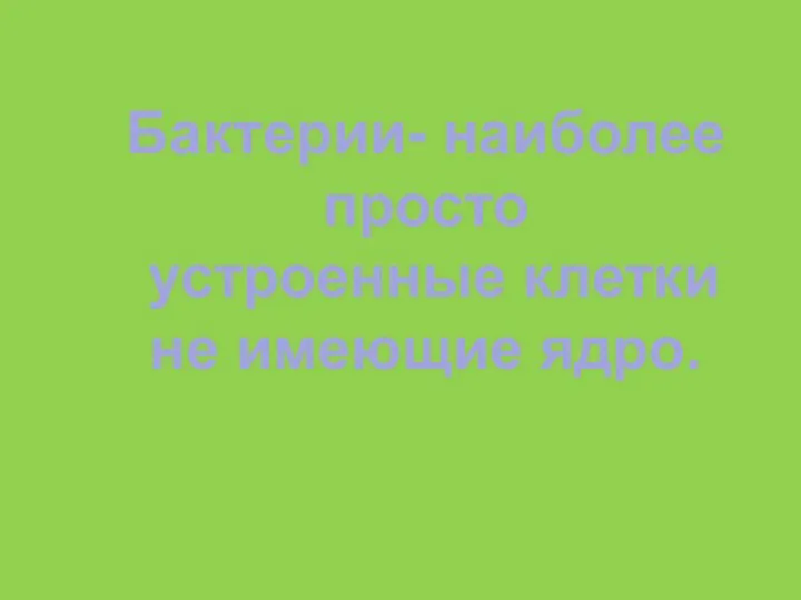 Бактерии- наиболее просто устроенные клетки не имеющие ядро.