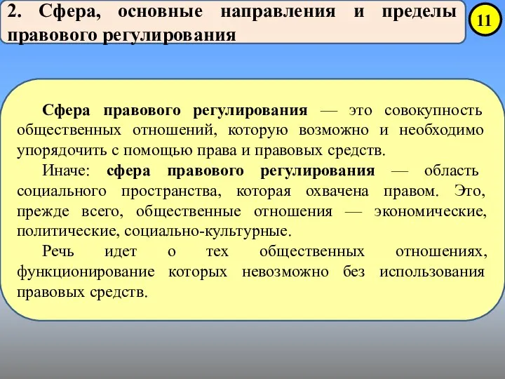 2. Сфера, основные направления и пределы правового регулирования Сфера правового регулирования