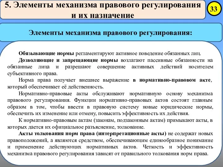 5. Элементы механизма правового регулирования и их назначение Элементы механизма правового