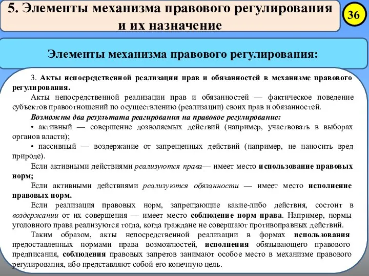 5. Элементы механизма правового регулирования и их назначение Элементы механизма правового