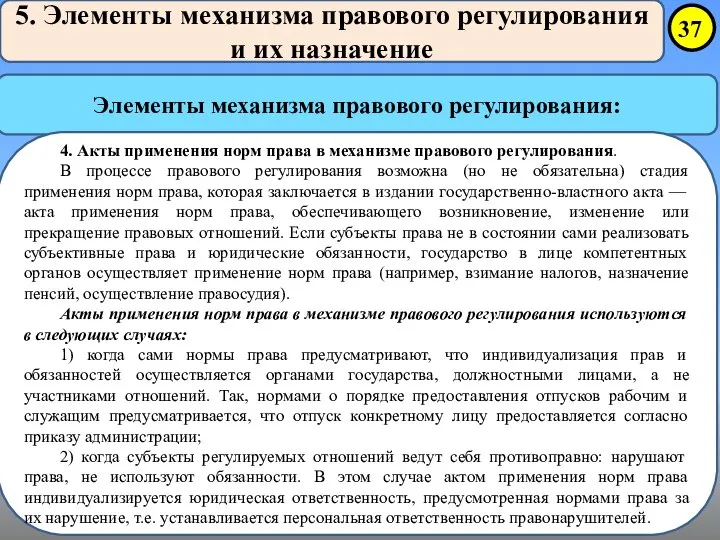 5. Элементы механизма правового регулирования и их назначение Элементы механизма правового