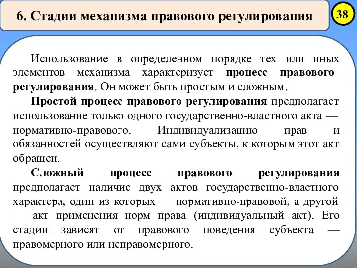 6. Стадии механизма правового регулирования Использование в определенном порядке тех или