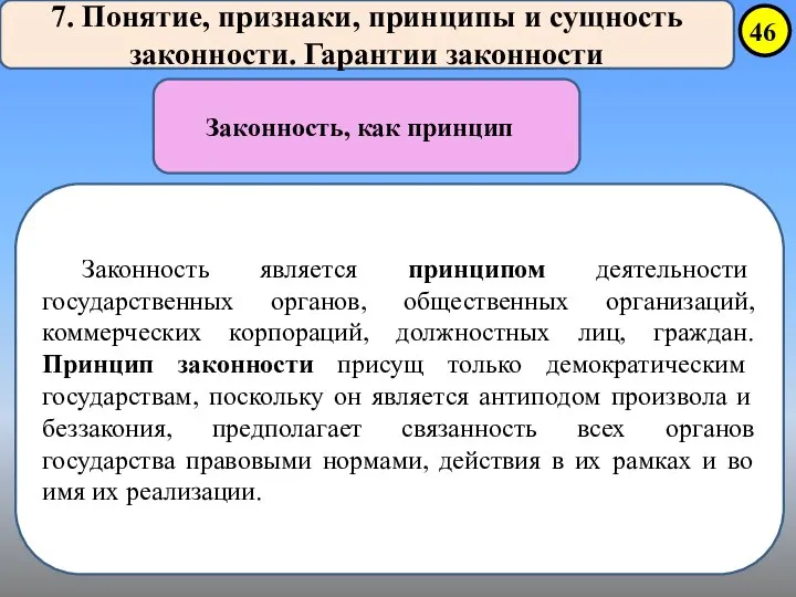 7. Понятие, признаки, принципы и сущность законности. Гарантии законности Законность, как