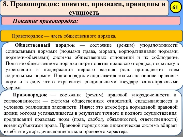 8. Правопорядок: понятие, признаки, принципы и сущность Понятие правопорядка: Правопорядок —