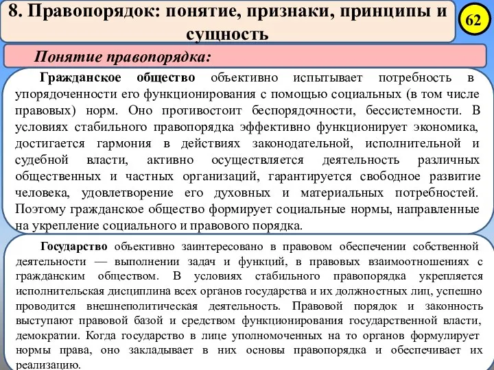 8. Правопорядок: понятие, признаки, принципы и сущность Понятие правопорядка: Гражданское общество