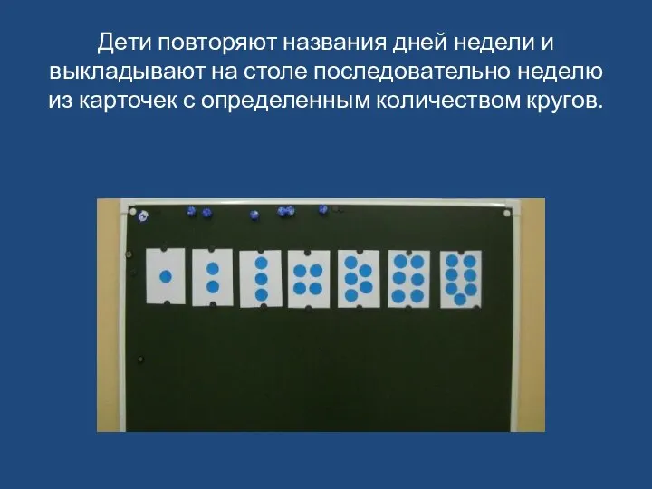 Дети повторяют названия дней недели и выкладывают на столе последовательно неделю