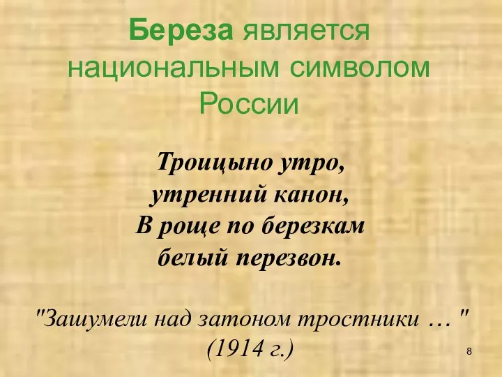 Береза является национальным символом России Троицыно утро, утренний канон, В роще