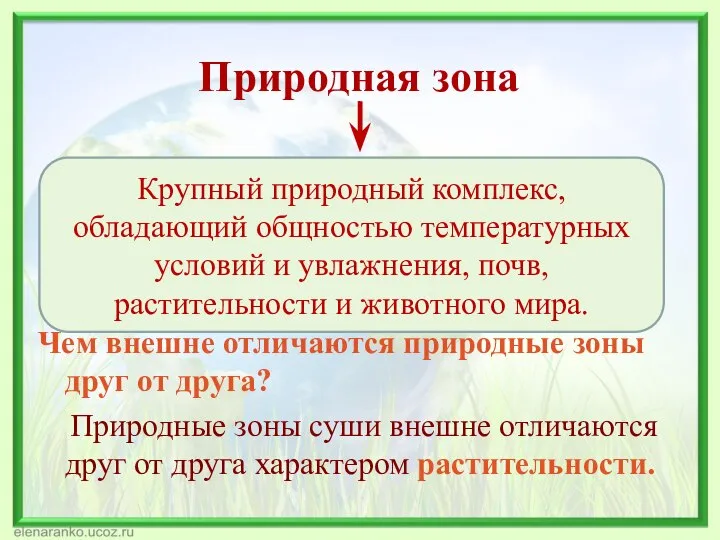 Природная зона Чем внешне отличаются природные зоны друг от друга? Природные