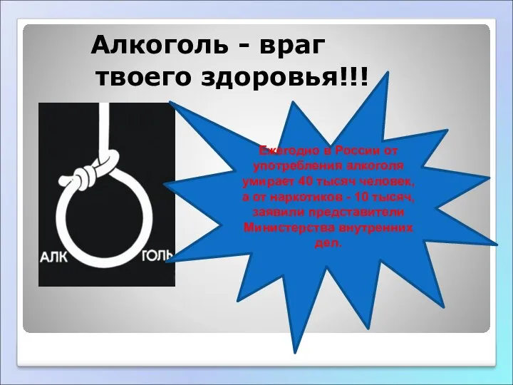 Алкоголь - враг твоего здоровья!!! Ежегодно в России от употребления алкоголя