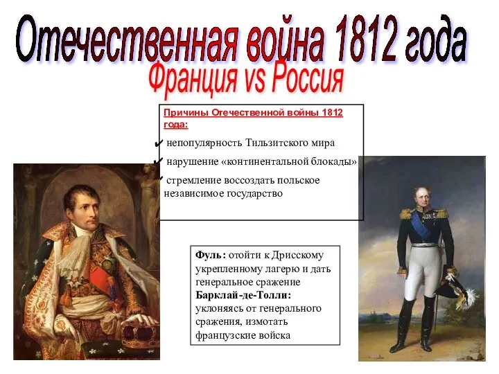 Отечественная война 1812 года Причины Отечественной войны 1812 года: непопулярность Тильзитского