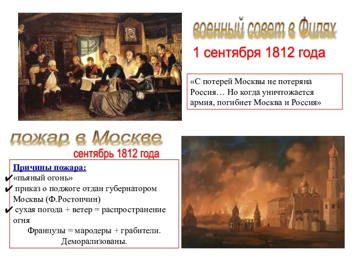 военный совет в Филях 1 сентября 1812 года пожар в Москве