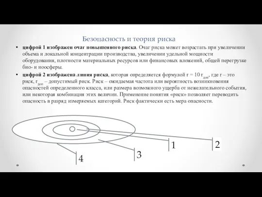 Безопасность и теория риска цифрой 1 изображен очаг повышенного риска. Очаг