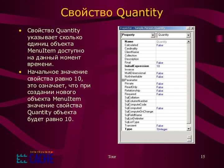 Tour Свойство Quantity Свойство Quantity указывает сколько единиц объекта MenuItem доступно