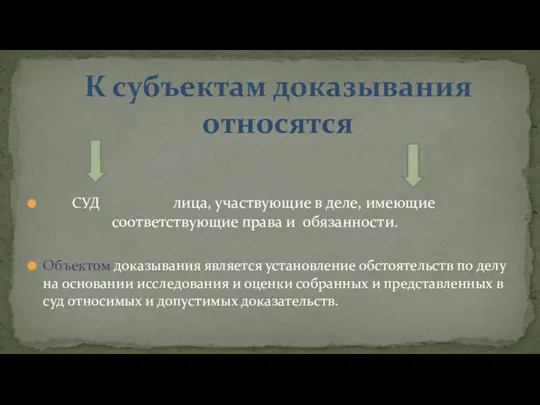 СУД лица, участвующие в деле, имеющие соответствующие права и обязанности. Объектом