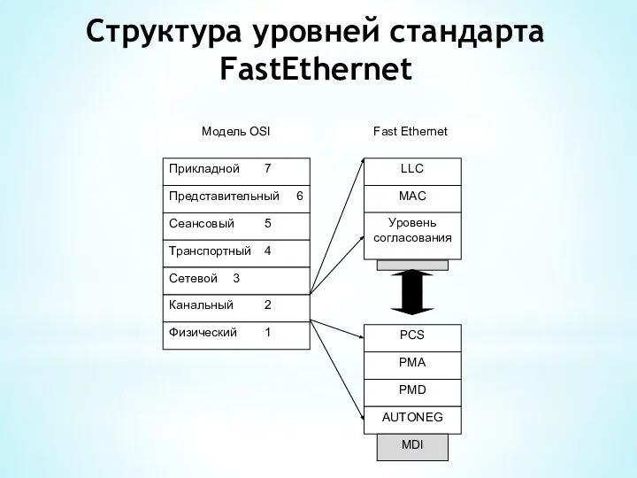 Структура уровней стандарта FastEthernet