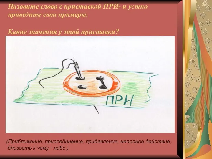 Назовите слово с приставкой ПРИ- и устно приведите свои примеры. Какие