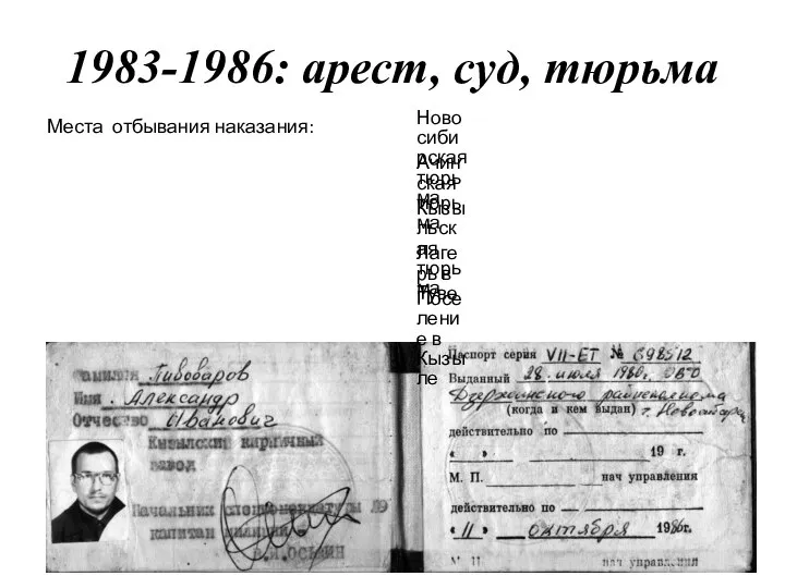 1983-1986: арест, суд, тюрьма Места отбывания наказания: Новосибирская тюрьма, Ачинская тюрьма