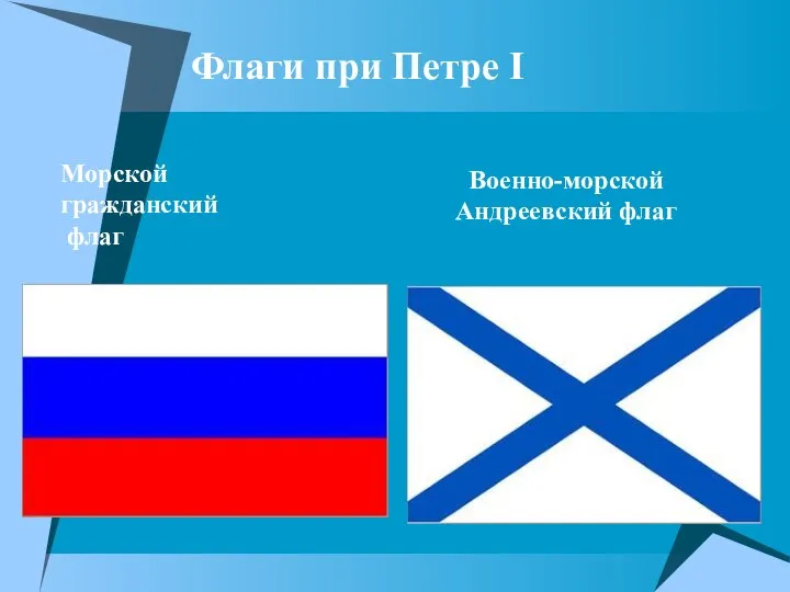 Флаги при Петре I Военно-морской Андреевский флаг Морской гражданский флаг