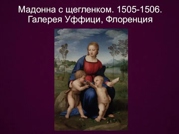 Мадонна с щегленком. 1505-1506. Галерея Уффици, Флоренция