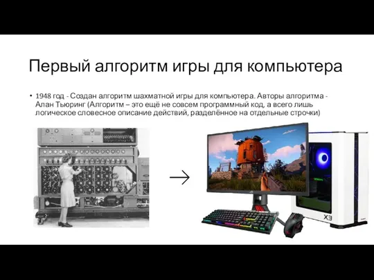 Первый алгоритм игры для компьютера 1948 год - Создан алгоритм шахматной