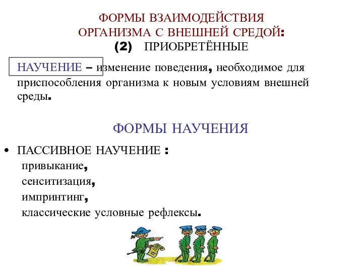 ФОРМЫ ВЗАИМОДЕЙСТВИЯ ОРГАНИЗМА С ВНЕШНЕЙ СРЕДОЙ: (2) ПРИОБРЕТЁННЫЕ НАУЧЕНИЕ – изменение