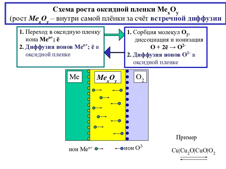 Схема роста оксидной пленки МеxOy (рост МеxOy – внутри самой плёнки