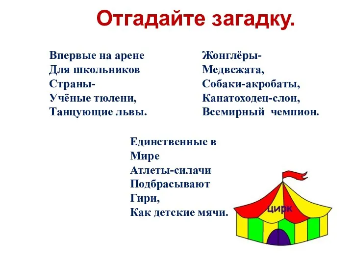 Отгадайте загадку. Впервые на арене Для школьников Страны- Учёные тюлени, Танцующие