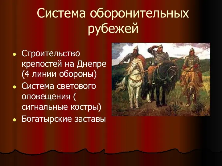 Система оборонительных рубежей Строительство крепостей на Днепре (4 линии обороны) Система