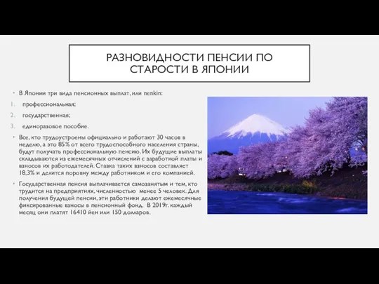 РАЗНОВИДНОСТИ ПЕНСИИ ПО СТАРОСТИ В ЯПОНИИ В Японии три вида пенсионных