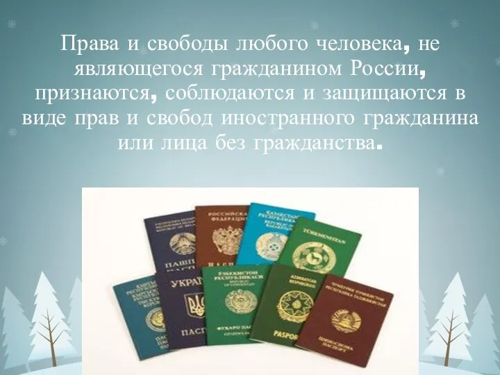 Права и свободы любого человека, не являющегося гражданином России, признаются, соблюдаются