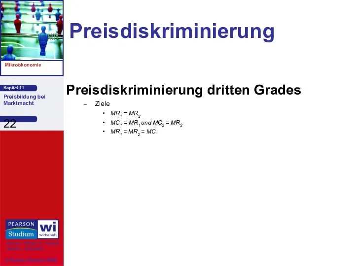 Preisdiskriminierung Preisdiskriminierung dritten Grades Ziele MR1 = MR2 MC1 = MR1