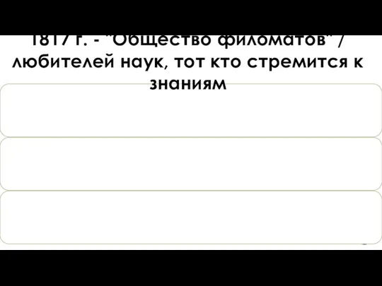 1817 г. - "Общество филоматов" / любителей наук, тот кто стремится к знаниям