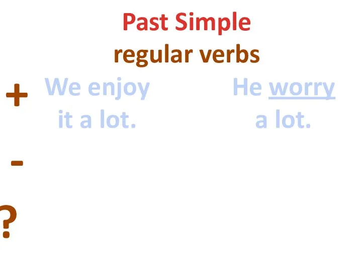 Past Simple regular verbs + - ? We enjoy it a lot. He worry a lot.