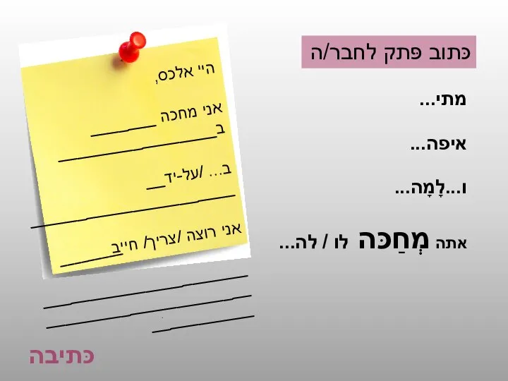 כּתיבה מתי... איפה... ו...לָמָה... אתה מְחַכּה לו / לה... היי אלכס,