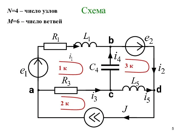 Схема N=4 – число узлов М=6 – число ветвей