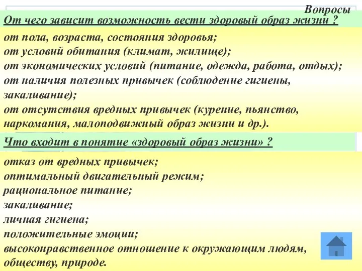 От чего зависит возможность вести здоровый образ жизни ? от пола,