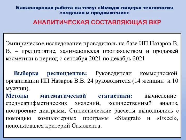 Эмпирическое исследование проводилось на базе ИП Назаров В.В. – предприятие, занимающееся