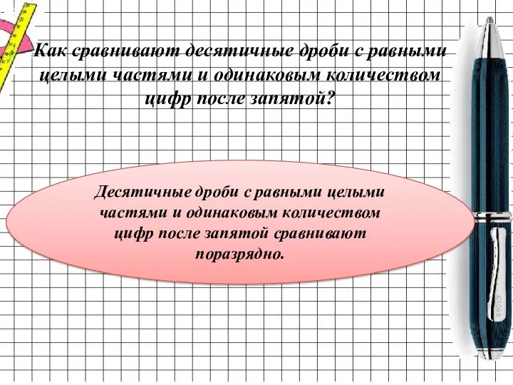 Как сравнивают десятичные дроби с равными целыми частями и одинаковым количеством