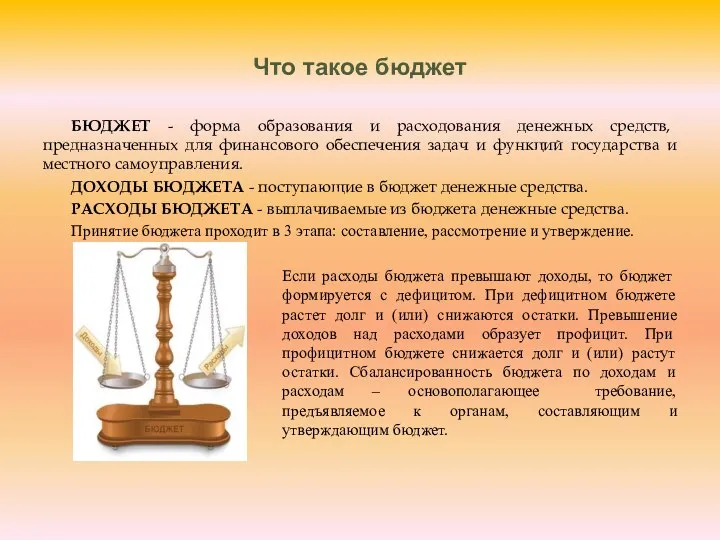 Что такое бюджет БЮДЖЕТ - форма образования и расходования денежных средств,