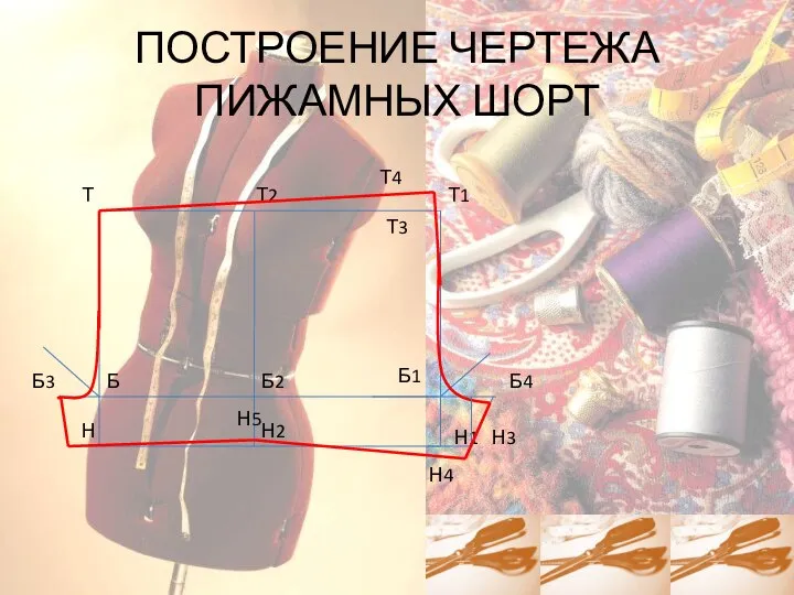 ПОСТРОЕНИЕ ЧЕРТЕЖА ПИЖАМНЫХ ШОРТ Т1 Н1 Б1 Т2 Б2 Н2 Н4