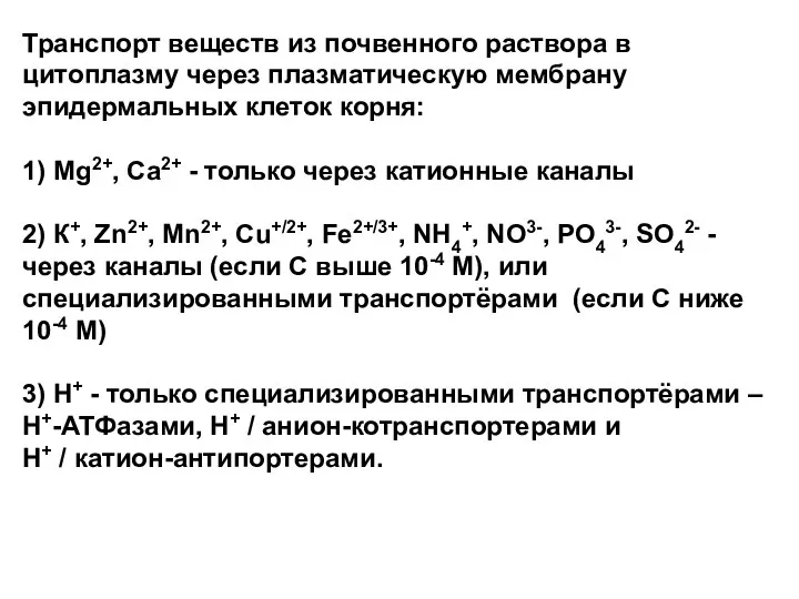 Транспорт веществ из почвенного раствора в цитоплазму через плазматическую мембрану эпидермальных