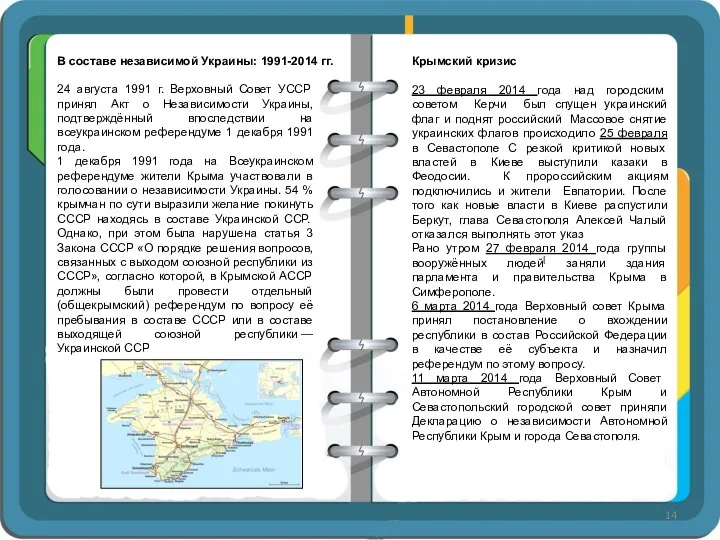В составе независимой Украины: 1991-2014 гг. 24 августа 1991 г. Верховный