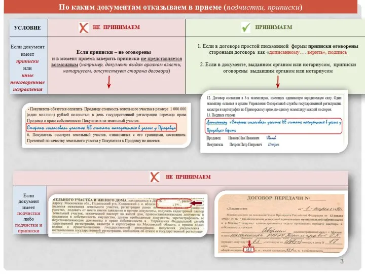 По каким документам отказываем в приеме (подчистки, приписки)